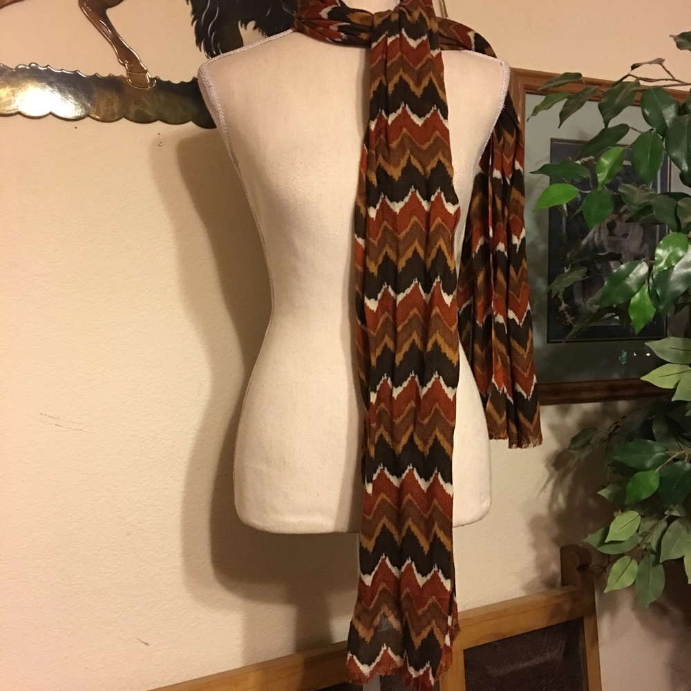 Curations Brown Chevron Pattern Scarf Wrap 78”L - image 1